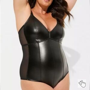 Plus Size 4X New Torrid Black Pleather Bodysuit sheer sides sexy women's